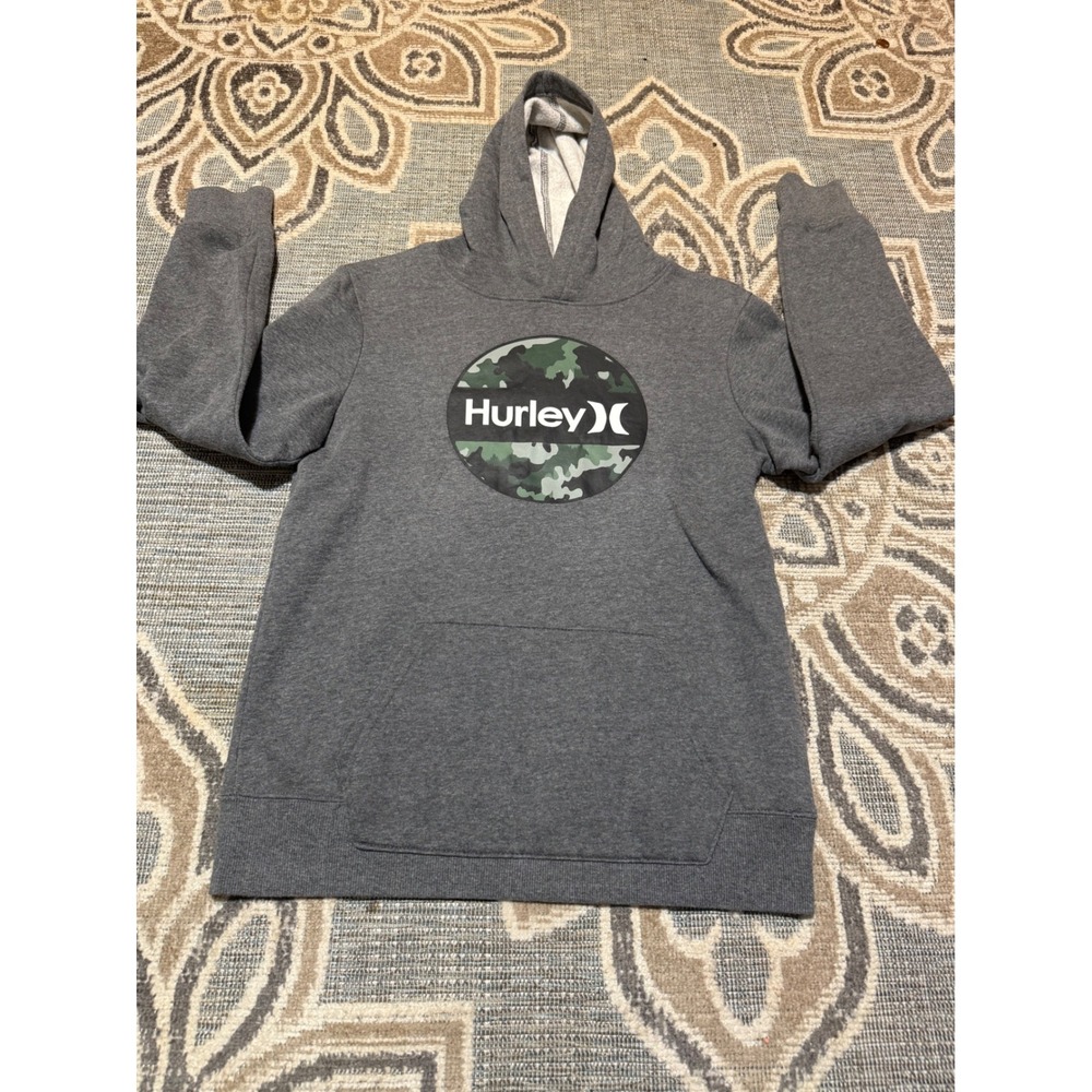 Hurley Boys Gray Camo Logo Pullover Hoodie Sweatshirt Size 18/20 XL